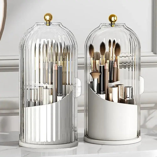 360° Rotating Toothbrush Holder with Transparent Lid – Clear Organizer for Vanity, Bathroom & Desktop Countertop Storage