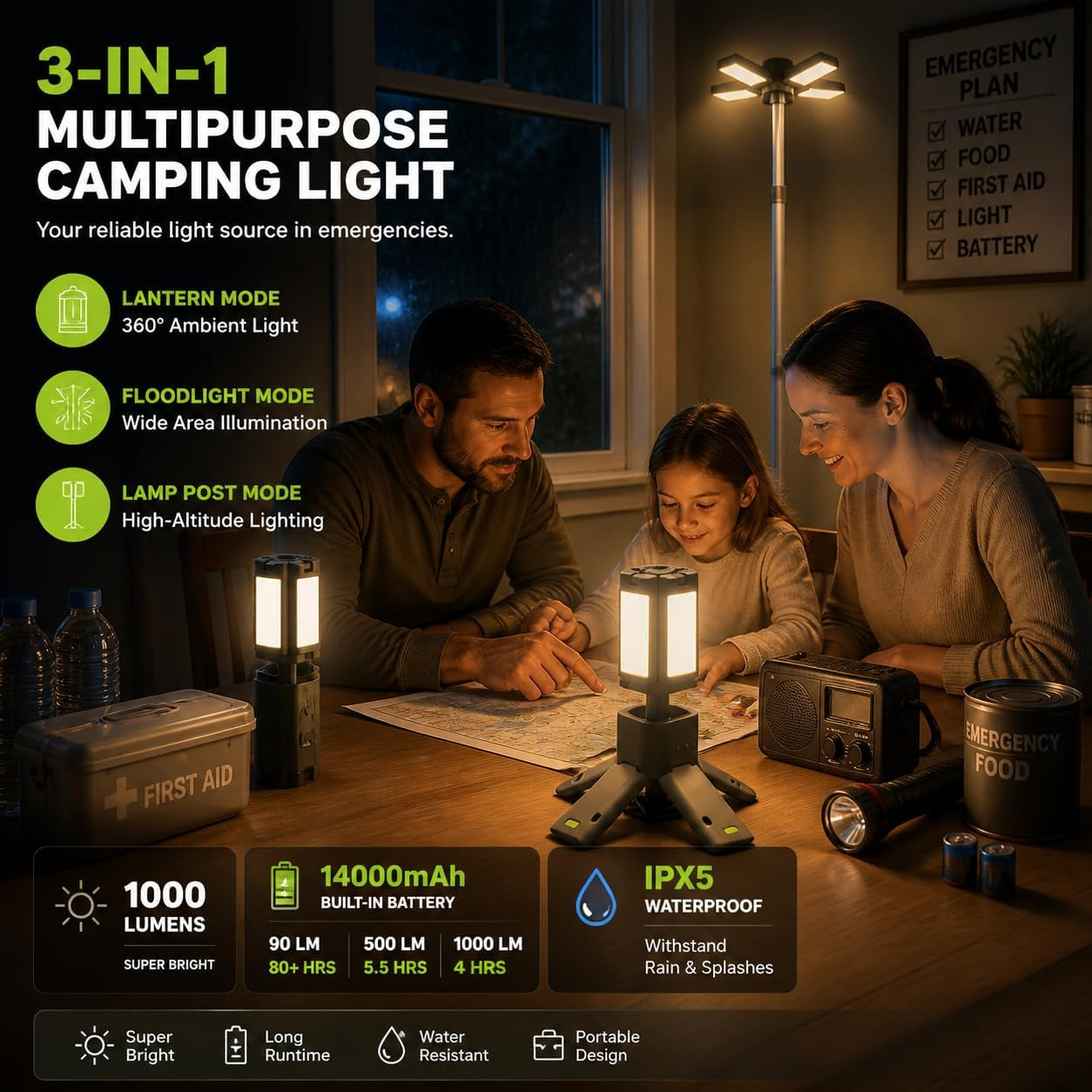 Telescopic Camping Lights Rechargeable 14000 Mah Rechargeable Magnetic Camping Lights,Telescopic Camping Lantern IPX5 Waterproof Flashlights, Outdoor Lights for Camping,Hiking