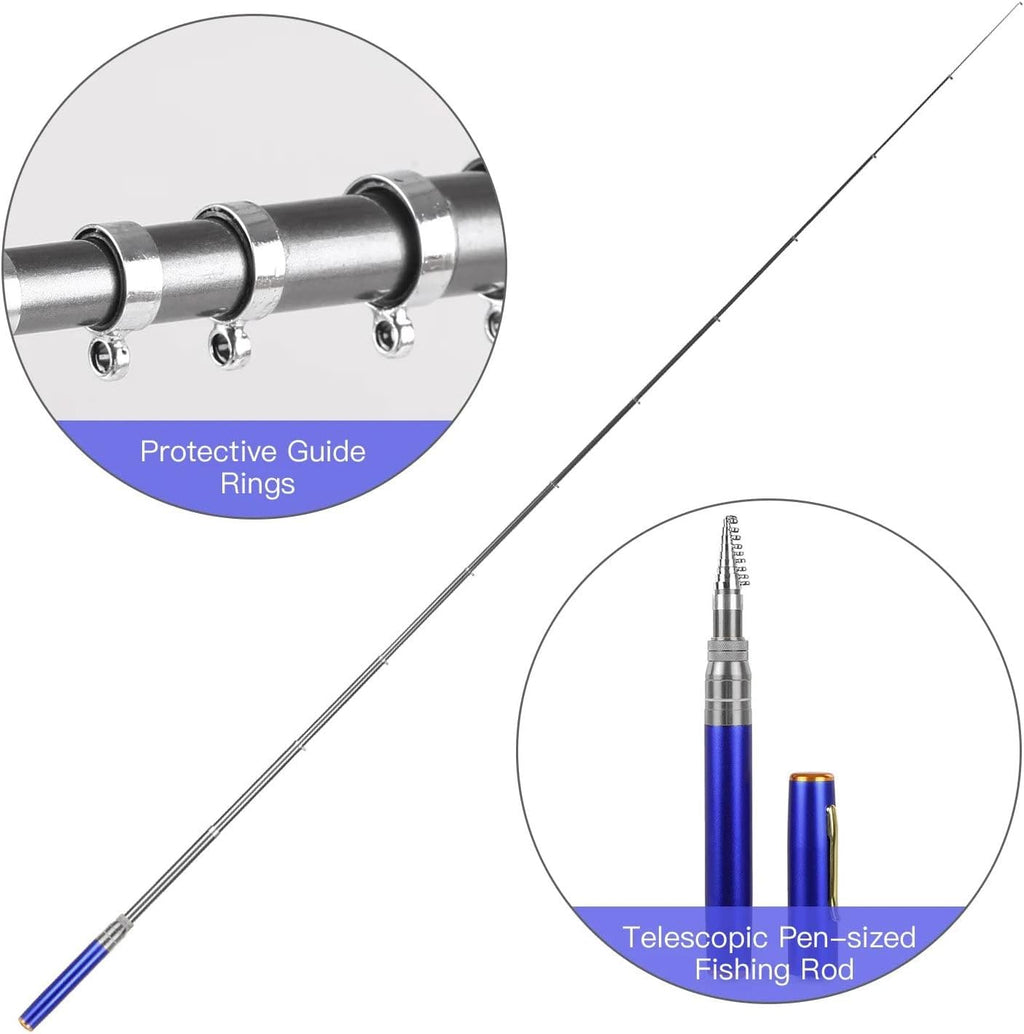 2023 Pocket Size Fishing Rod - Pen Fishing Pole and Reel Combo, Portable Telescopic Small Fishing Pole Mini Fishing Rod, Micro Collapsible Fishing Rod and Reel Combo Travel Fishing Kits