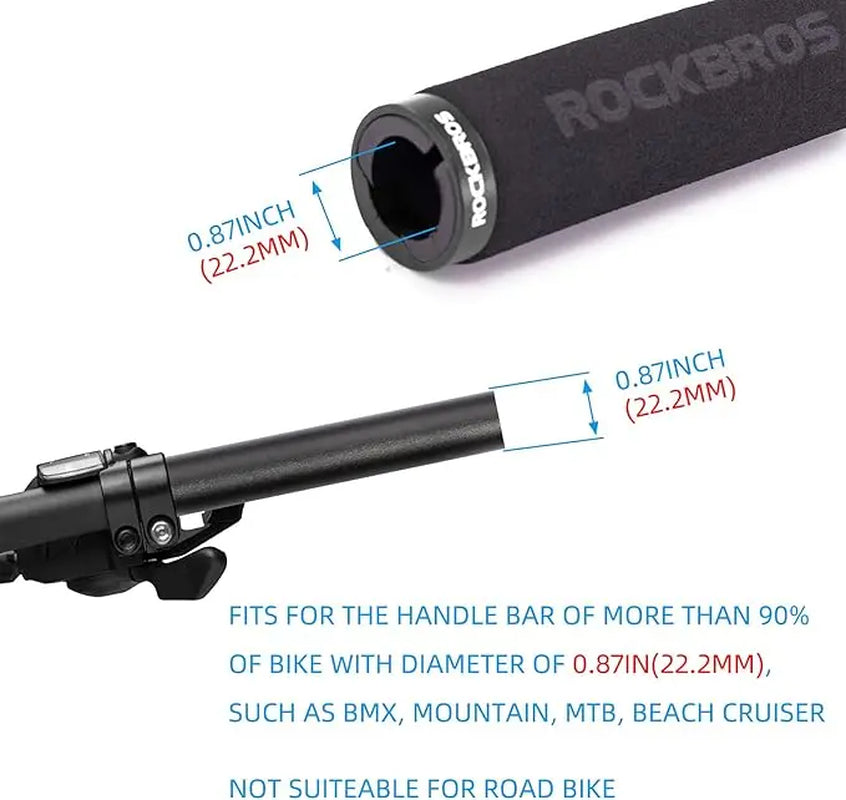 ROCKBROS Handlebar Grips Lock-On Design Bicycle Grips Shock-Absorbing and Non-Slip Grips Made of Thickened Sponge for 22.2Mm Handlebars
