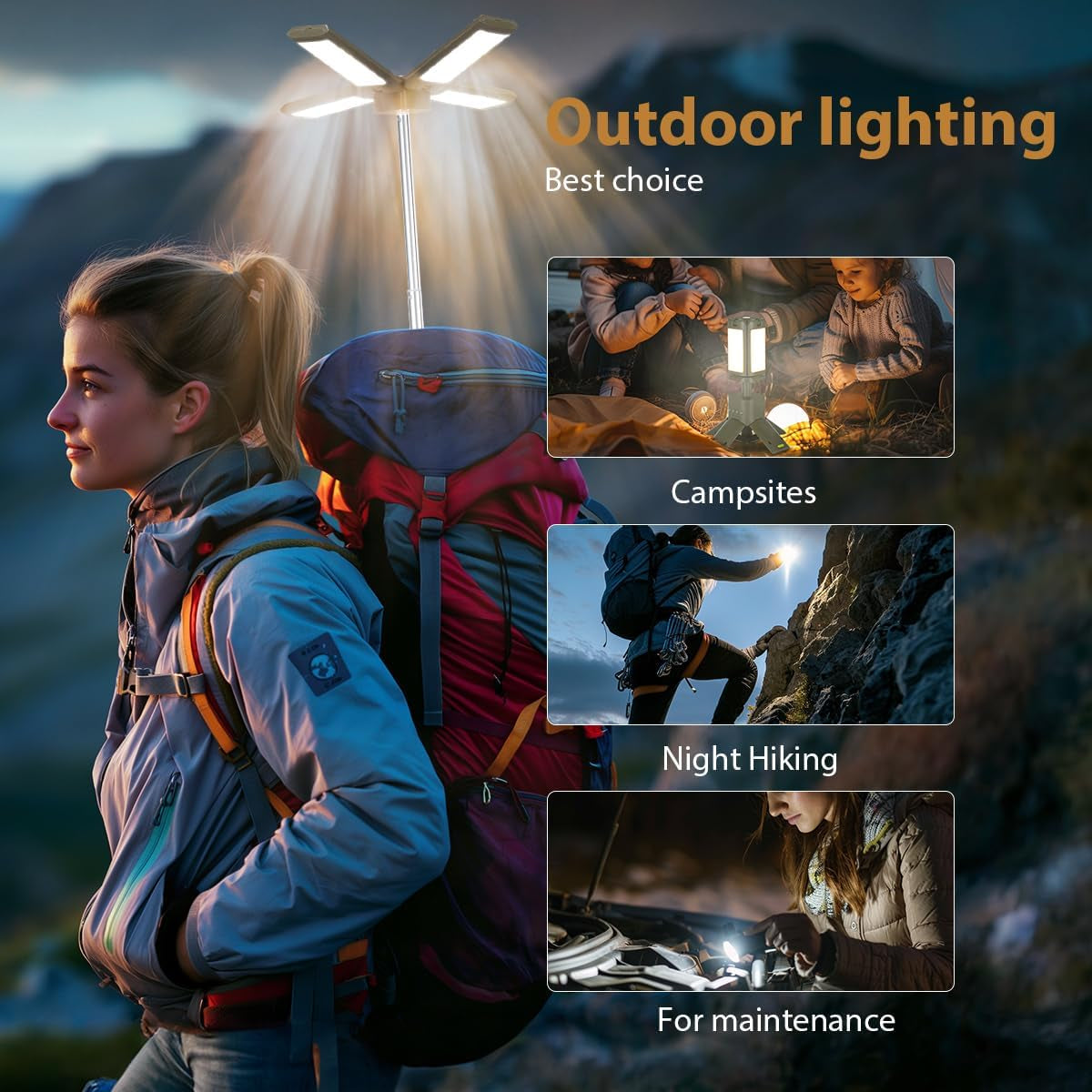 Telescopic Camping Lights Rechargeable 14000 Mah Rechargeable Magnetic Camping Lights,Telescopic Camping Lantern IPX5 Waterproof Flashlights, Outdoor Lights for Camping,Hiking