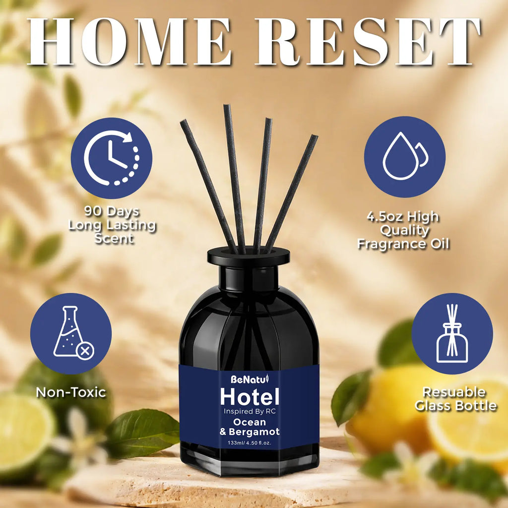 Benatu Hotel Luxury Essential Oil Inspired by Ritz-Carlton Ocean & Bergamot, My Way, Beach Villas, White Tea Reed Diffuser Oils 4.5 Fl Oz Long-Lasting Fragrance