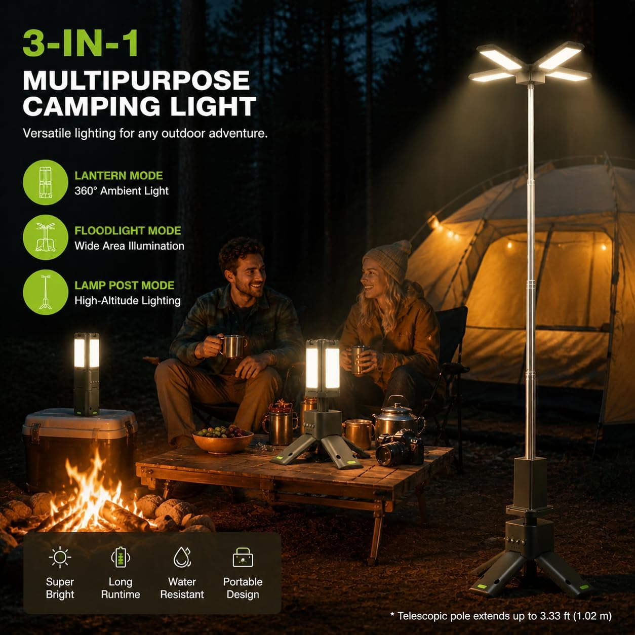 Telescopic Camping Lights Rechargeable 14000 Mah Rechargeable Magnetic Camping Lights,Telescopic Camping Lantern IPX5 Waterproof Flashlights, Outdoor Lights for Camping,Hiking