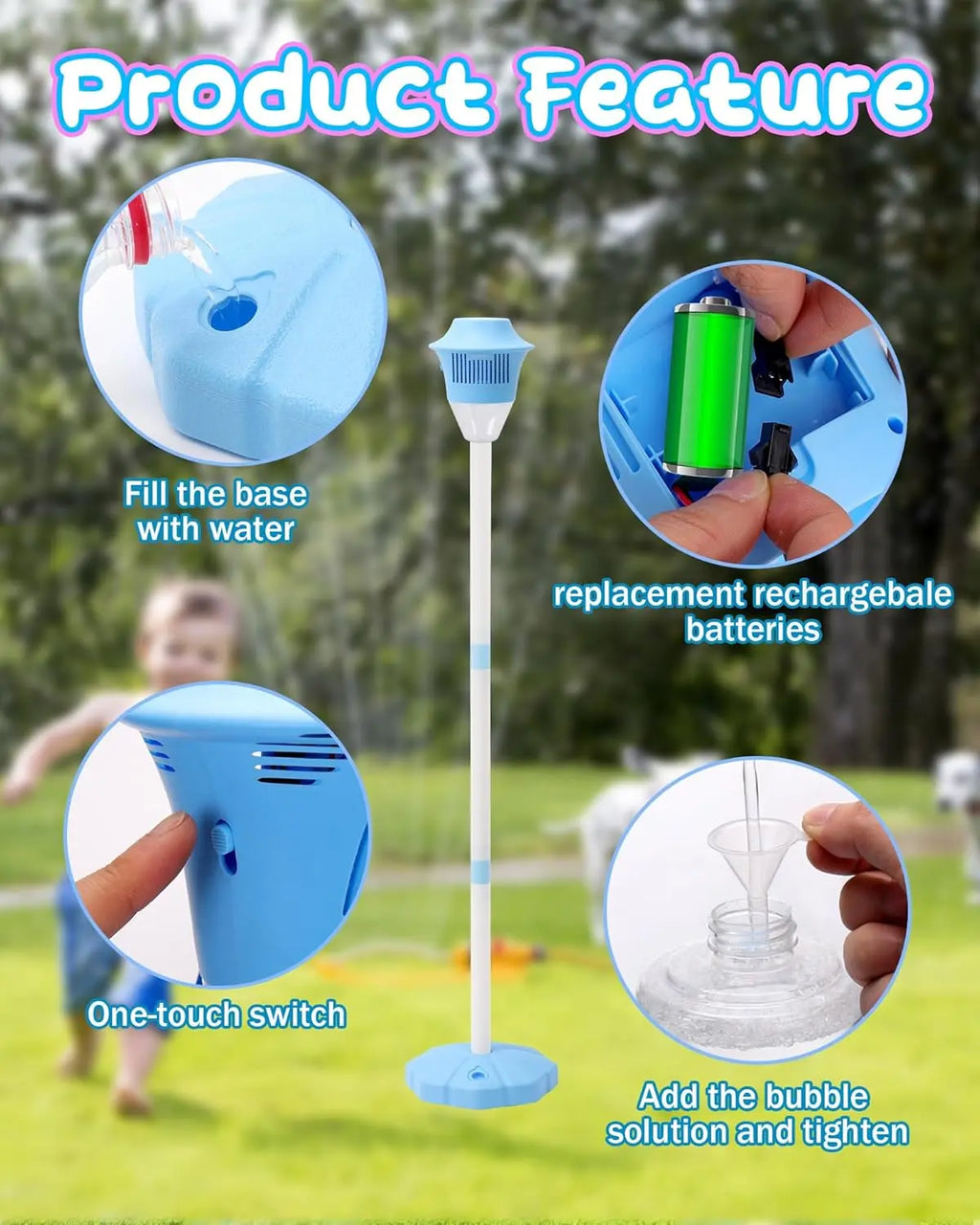 【Free Shipping 】Automatic Bubble Machine for Kids,Standing Torch Bubble Maker with Light/Music for Toddlers, Height Adjustable up 21 to 47 Inches,Pecfect for Birthday and Outdoor Party, Gifts