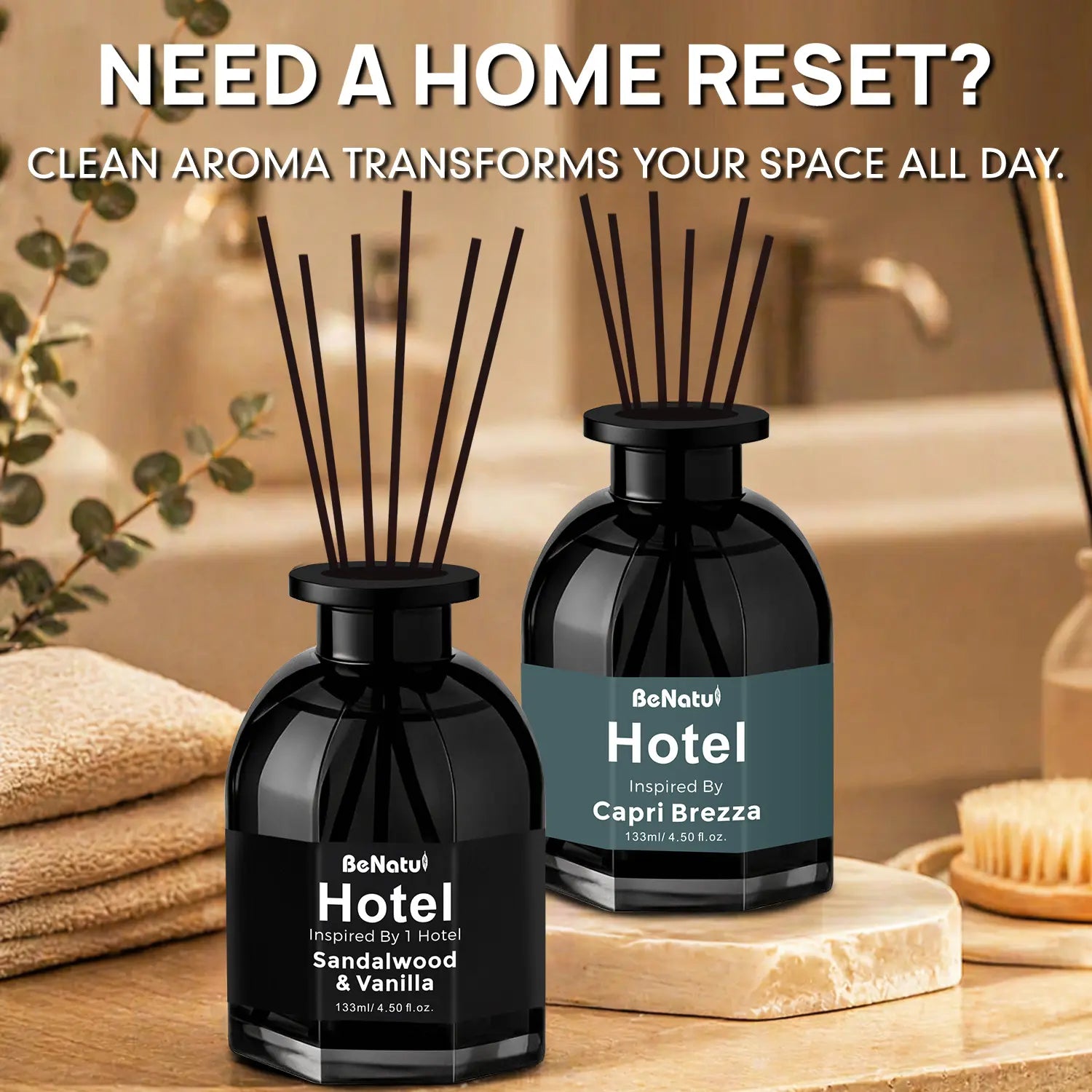 Benatu Hotel Luxury Essential Oil Inspired by Ritz-Carlton Ocean & Bergamot, My Way, Beach Villas, White Tea Reed Diffuser Oils 4.5 Fl Oz Long-Lasting Fragrance
