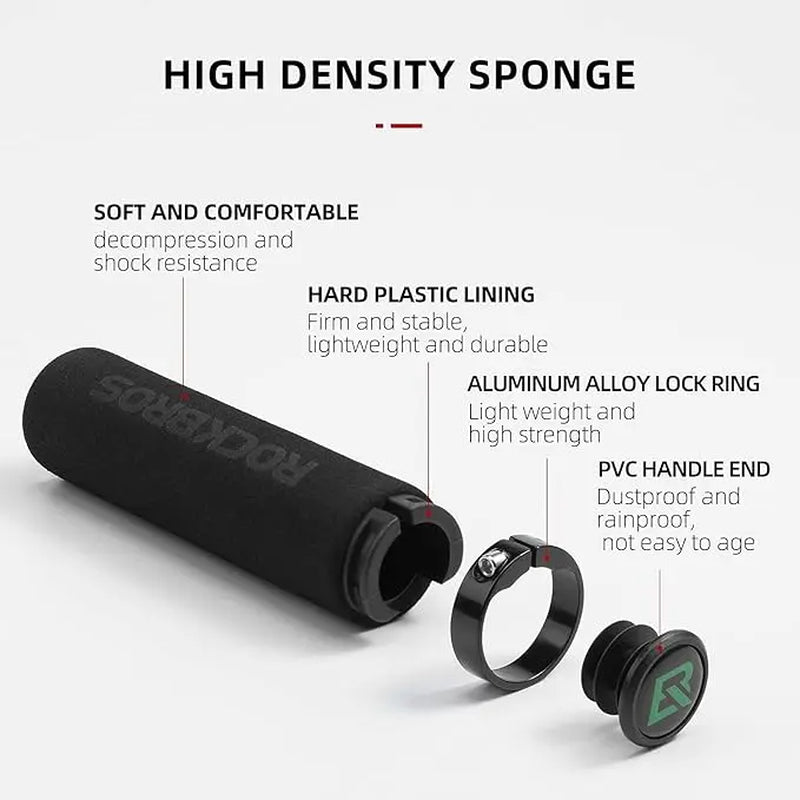 ROCKBROS Handlebar Grips Lock-On Design Bicycle Grips Shock-Absorbing and Non-Slip Grips Made of Thickened Sponge for 22.2Mm Handlebars