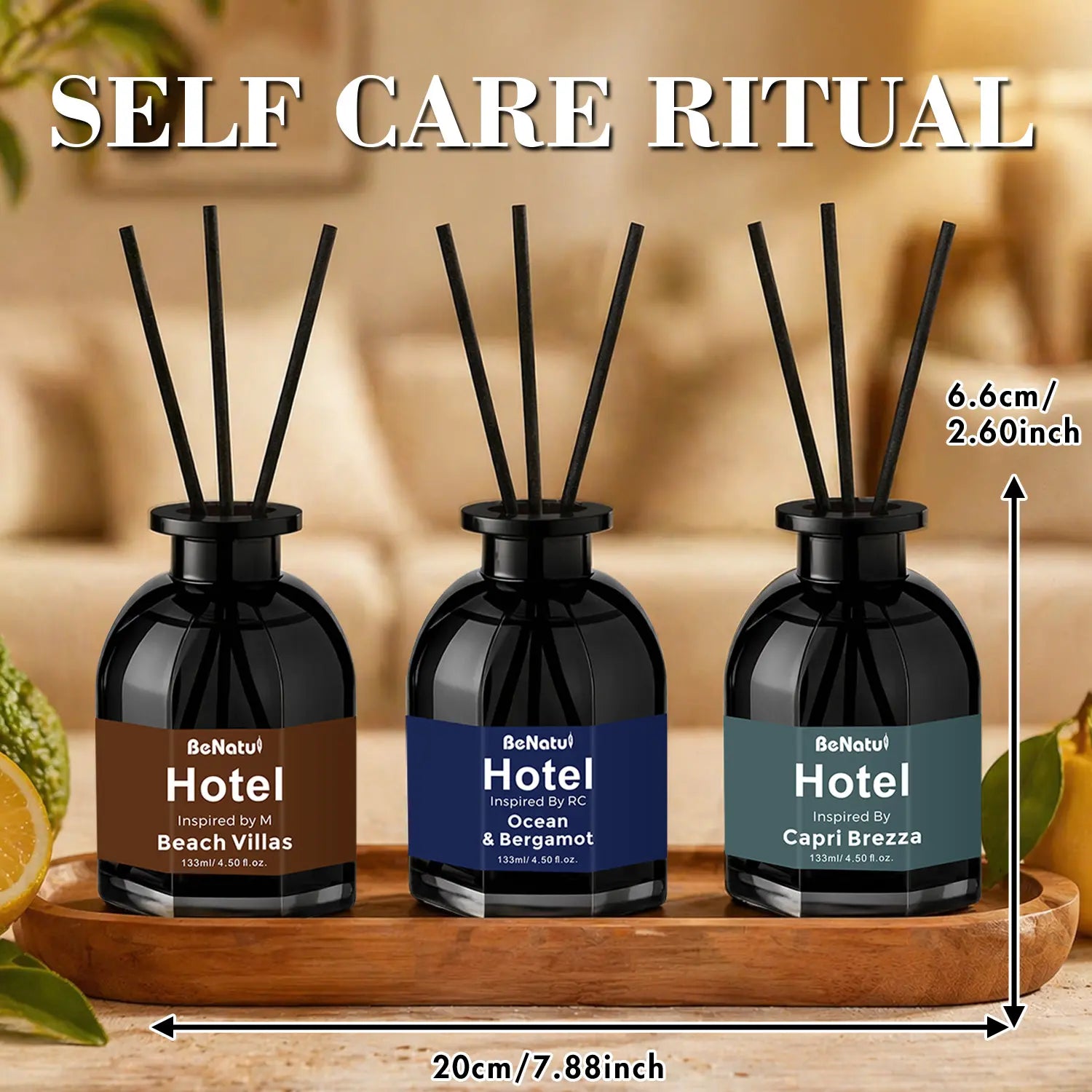 Benatu Hotel Luxury Essential Oil Inspired by Ritz-Carlton Ocean & Bergamot, My Way, Beach Villas, White Tea Reed Diffuser Oils 4.5 Fl Oz Long-Lasting Fragrance
