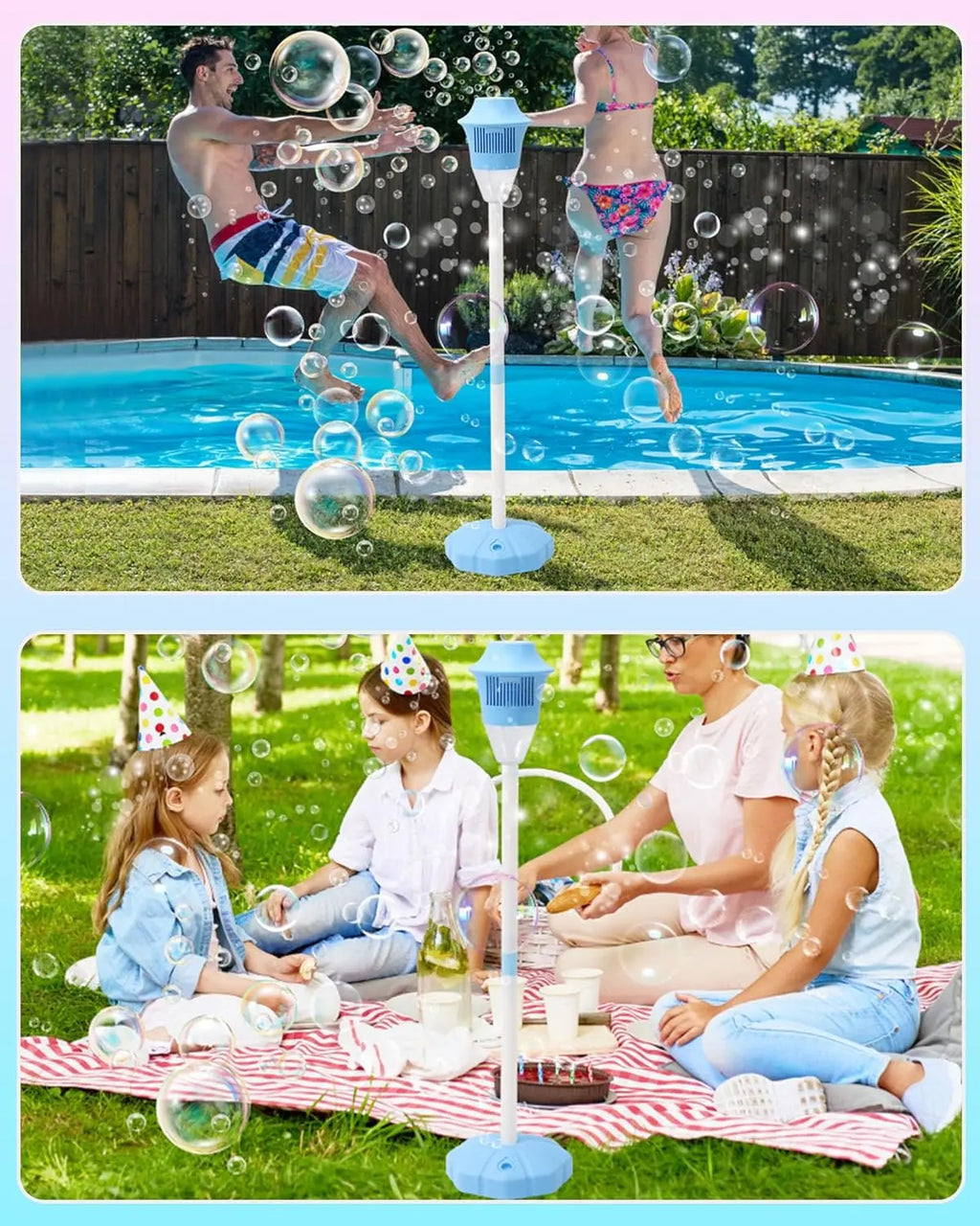 【Free Shipping 】Automatic Bubble Machine for Kids,Standing Torch Bubble Maker with Light/Music for Toddlers, Height Adjustable up 21 to 47 Inches,Pecfect for Birthday and Outdoor Party, Gifts